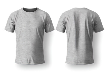 Grey male t-shirt realistic mockup set from front and back view, blank textile print design template for fashion apparel. Created with Generative AI Technology