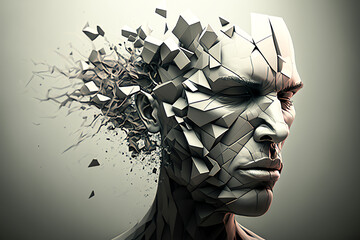Cracked male head. Headache concept. Stress concept. Generative AI.