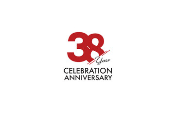 38th, 38 years, 38 year anniversary with red color isolated on white background, vector design for celebration vector