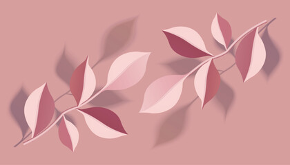 Pink leave paper cut design on pink background, EPS 10 Vector illustration
