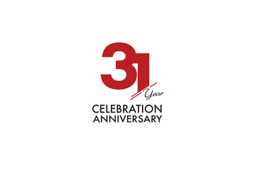 31th, 31 years, 31 year anniversary with red color isolated on white background, vector design for celebration vector