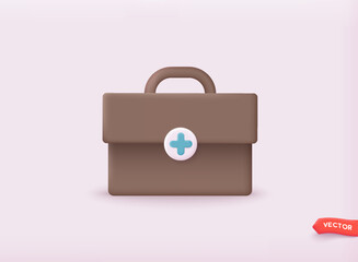 Vector illustration of first aid box on white background. 3D Web Vector Illustrations.