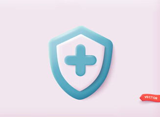 Shield icon. Health care concept. Health insurance concept. Immune system shield. 3D Web Vector Illustrations.