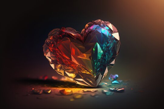 Colorful crystal heart shaped gems collection Vector Image