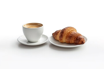 cup of coffee and croissants isolated on a white background. Created with Generative AI Technology
