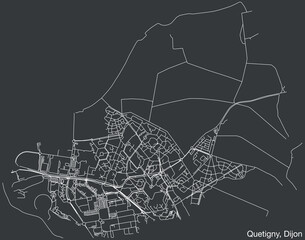 Detailed hand-drawn navigational urban street roads map of the QUETIGNY QUARTER of the French city of DIJON, France with vivid road lines and name tag on solid background