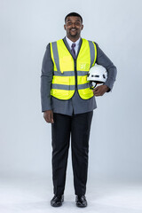 Architect designer employee man wear white hardhat. Portrait of Engineering. Casual architects and engineers on white background