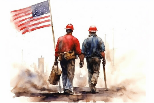 Labour day, men at work, american flag, handyman worker with tools, generative AI