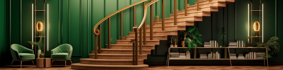 illustration, decorative stairs with wood, website header, ai generative