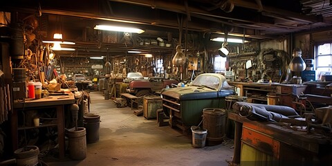 AI Generated. AI Generative. Mechanic auto car garage carpentry tool old retro vintage tools. Graphic Art