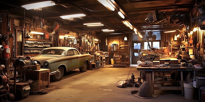 AI Generated. AI Generative. Mechanic auto car garage carpentry tool old retro vintage tools. Graphic Art
