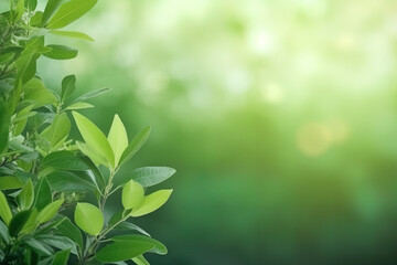 Fototapeta premium Fresh nature view of green leaf on blurred greenery background in garden with copy space using as a background, natural green plants landscape