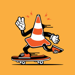 Road Traffic Cone Skater Mascot Vector Character Design 