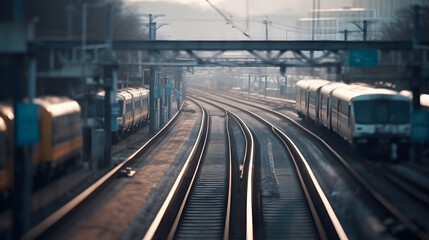 Defocused background of trainstaion platform and moving train in South Korea