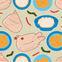 cute simple hainanese chicken rice pattern, cartoon, minimal, decorate blankets, carpets, for kids, theme print design
