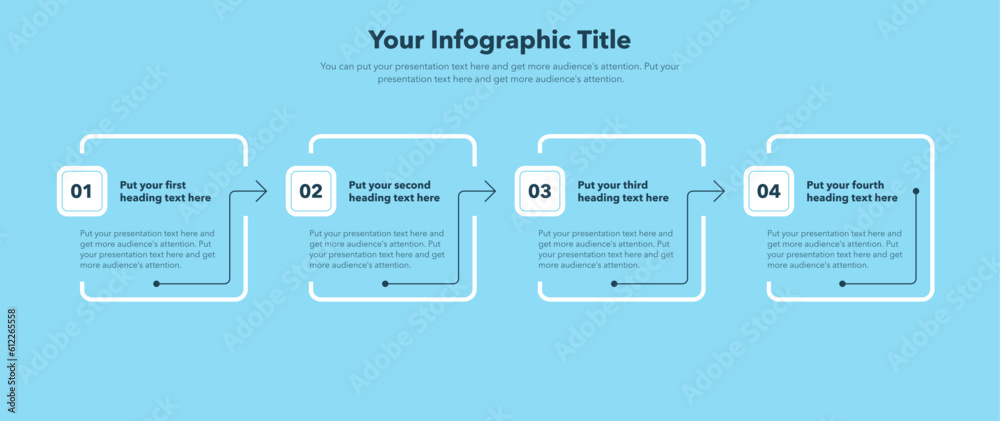 Wall mural rectangular process infographic template with four steps - blue version. simple chart design for wor