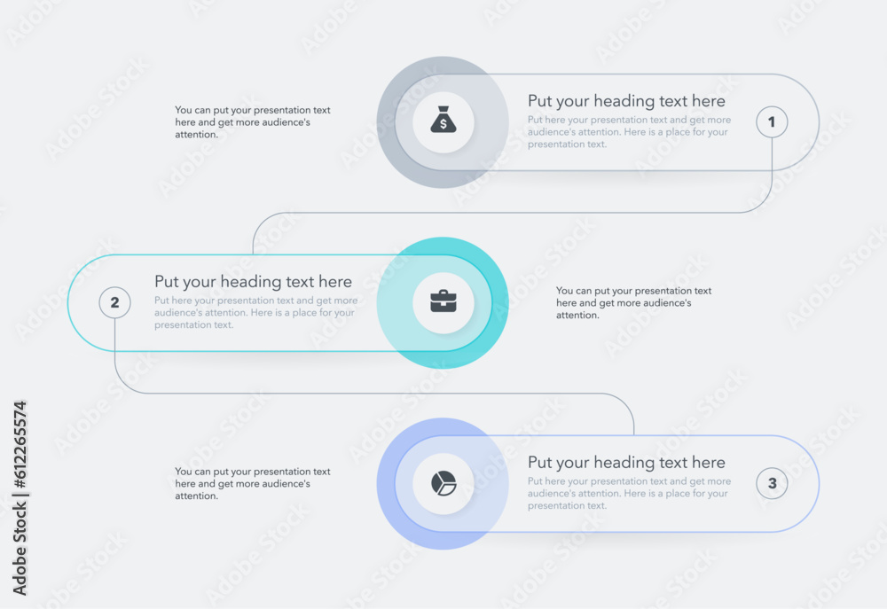 Fototapete Simple vertical process infographic template with three options. Flat presentation diagram with thin lines and minimalistic icons.