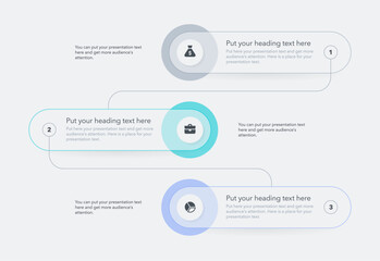 Simple vertical process infographic template with three options. Flat presentation diagram with thin lines and minimalistic icons.
