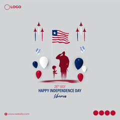 Vector illustration of Liberia Independence Day 26 July social media story feed mockup template