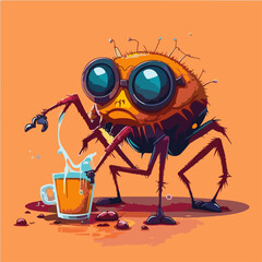 happy Spider drinking Moutarde, Spider character, artistic, print design, for t-shirt and case
