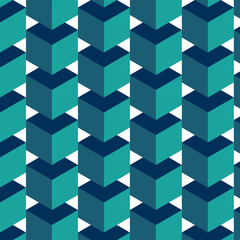 Geometric 3d blue cubes pattern - seamless isometric blue background. Geometric pattern vector