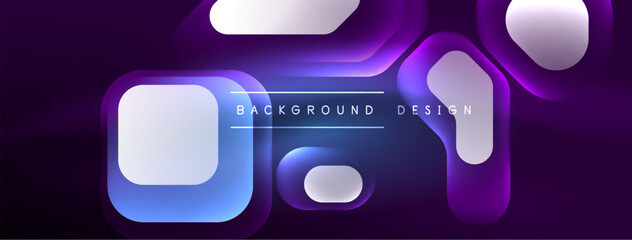 Neon lines, squares and round shapes abstract background. Techno glowing neon hexagon shapes vector illustration for wallpaper, banner, background, landing page, wall art, invitation, prints, posters