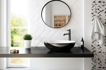 Modern bathroom interior mirror. Generate Ai