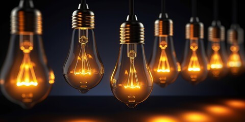 AI Generated. AI Generative. Hanging light bulbs on dark background. Cozy decoration indoor cafe or christmas party vibe. Graphic Art