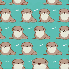Obraz premium cute simple otter pattern, cartoon, minimal, decorate blankets, carpets, for kids, theme print design 
