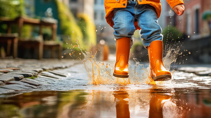 Child jumping in water