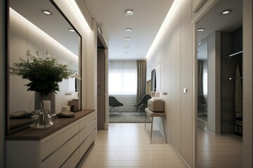 Modern hallway furniture apartment. Generate Ai