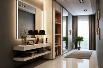 Fototapeta na wymiar Modern hallway furniture wood. Generate Ai