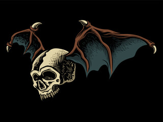 vector winged skull head illustration design