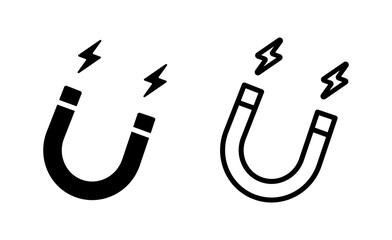 Magnet vector icon set. Linear horseshoe magnet symbol. Electromagnetic sign