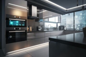Modern kitchen interior smarthome. Generate Ai