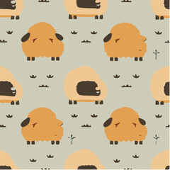 Fototapeta premium cute simple bison pattern, cartoon, minimal, decorate blankets, carpets, for kids, theme print design 