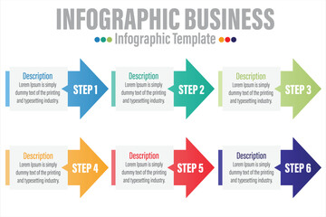 Vector paper arrows infographic, banners diagram, labels graph, stickers presentation chart. Business concept with Six 6 options, parts, steps, processes.