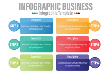 6 Steps, six 6 option Paper note shape elements with steps,road map,options,milestone,timeline,processes or workflow.Business data visualization.Creative step infographic template for presentation.