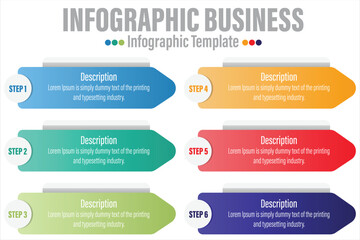 6 Steps, six 6 option Paper note shape elements with steps,road map,options,milestone,timeline,processes or workflow.Business data visualization.Creative step infographic template for presentation.