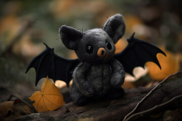 Fototapeta premium Cute Halloween bat soft toy, Generative AI