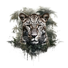 Generative ai illustration of detailed drawing illustration of a Leopard in a jungle setting.