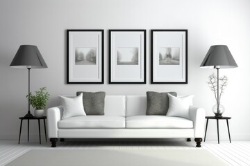 Modern white living room grey wall. Generate Ai
