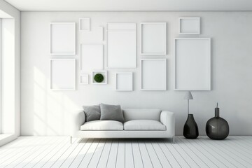 Modern white living room frame wall. Generate Ai