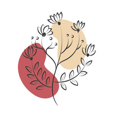 Modern abstract vector illustration with organic various shapes and foliage line art for print or use as wall art, card, flyer or T Shirt