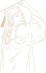 Hand Drawn Woman Wearing Graduation Toga Gown Suit Clothing Outfit Line Art Illustration