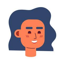 Hispanic latinamerican woman with wavy hairstyle semi flat vector character head. Editable cartoon avatar icon. Face emotion. Colorful spot illustration for web graphic design, animation