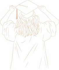 Hand Drawn Woman Wearing Graduation Toga Gown Suit Clothing Outfit Line Art Illustration