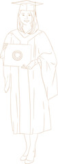 Hand Drawn Woman Wearing Graduation Toga Gown Suit Clothing Outfit Line Art Illustration