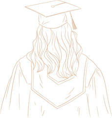 Hand Drawn Woman Wearing Graduation Toga Gown Suit Clothing Outfit Line Art Illustration