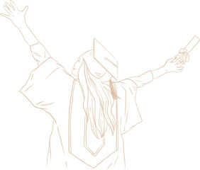 Hand Drawn Woman Wearing Graduation Toga Gown Suit Clothing Outfit Line Art Illustration